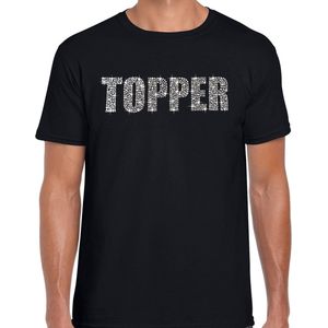 Glitter Topper t-shirt zwart met steentjes/ rhinestones voor heren - Glitter kleding/ foute party outfit S