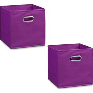 Zeller Opbergmand/kastmand - 2x - paars - 28 x 28 cm - polyester - Speelgoed manden - Opruimmanden