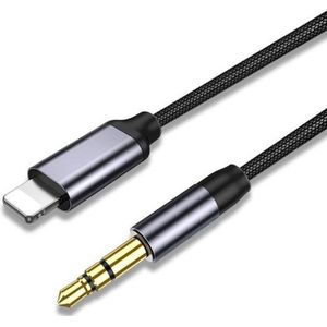 SVH Company Lightning naar Headphone 3.5mm Jack Audio Aux Kabel – iPhone Auto Kabel - 1 Meter Geweven Kabel – Verguld – Zwart/Antraciet