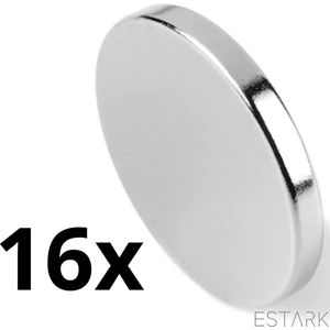 ESTARK® Magneten - Super sterke magneten - Rond - 25 x 5 mm - 16 Stuks - Zilver - Extra sterk - Magneet sterk - Voor koelkast - Whiteboard Magneten Wit - Zwart - Zilver 16
