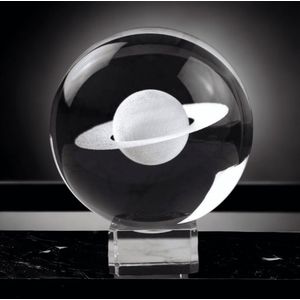 GreatGift® - 3D Saturnus in Kristallen bol 10cm - In luxe geschenkdoos - Cadeau Voor hem - Cadeau voor Haar - Maan - Ruimte - Astrologie - Op Kristallen standaard