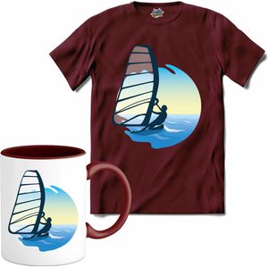 Windsurfer | Wind zeilen - Boot - Zeilboot - T-Shirt met mok - Unisex - Burgundy - Maat XL