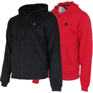 2-Pack Donnay - Sweatvest met capuchon (Bruce) - Sportvest - Heren - Black/Berry red (290) - maat XXL