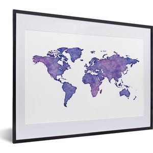 Fotolijst incl. Poster - Wereldkaart - Waterverf - Paars - 40x30 cm - Posterlijst