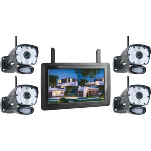 ELRO CZ60RIPS-4 Draadloze 1080P HD Complete Beveiligingscamera Set - Met 4 camera's, 9 inch monitor en Gratis App - Color Night Vision - Opnemen bij beweging