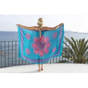 Pareo beach - dames - sarong - omslagdoek - wikkeljurk - strand - stranddoek - Flower dark turquoise tosca