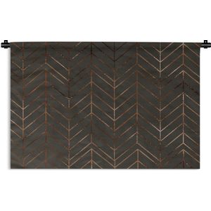 Wandkleed Luxe patroon - Luxe patroon van dunne en bronzen lijnen tegen een donkergrijze achtergrond Wandkleed katoen 60x40 cm - Wandtapijt met foto