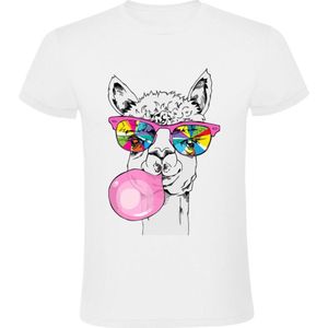 Lama maakt een bel van kauwgom Heren T-shirt - dieren - eten - hip - bril - kauwen - alpaca - dierendag - verjaardag - grappig