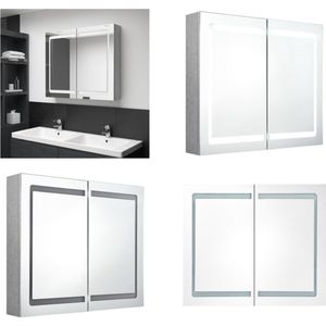 vidaXL Badkamerkast met spiegel en LED 80x12x68 cm betongrijs - Badkamerkast - Badkamerkasten - Medicijnenkastje - Medicijnenkastjes