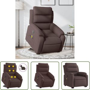 The Living Store Sta-op-massagestoel elektrisch verstelbaar stof donkerbruin - Elektrische Stoel - Massagerstoel - Loungestoel - Ergonomische Stoel - Sta-op Stoel