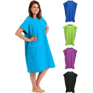 Verkleedhulp, surf poncho, handdoek badjas, handdoek robe, capuchon surf poncho, handdoek met mouwen - maat L, cyaanblauw