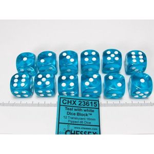 Chessex 12 x D6 Set Translucent 16mm - Teal/White