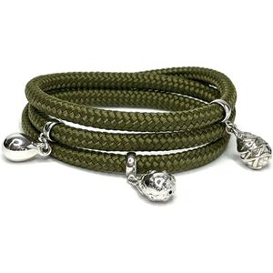 NIEUW - Jolla - dames wikkelarmband - zilver - touw - bedels - Charm Rope Wrap - Military
