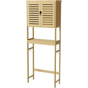 Varnox Toilet Meubel - Badkamermeubel - Kast over toilet - Kast over Wasmachine - Witgoed kast - Organiser - Wandkast - Opslag kast - Deurtjes - Bamboe - Bruin