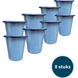 Emaille bekers - Emaille mokken - Emaille Servies - Oud blauw - 8 stuks