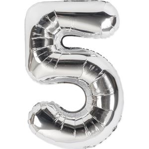 Festivz Zilvere Cijfer Ballon 5 - Zilver – 81 CM - Decoratie – Feestversiering – Silver - Verjaardag - Bruiloft - Feest