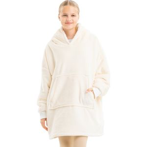 HOMELEVEL oversized fleece hoodie kinderen - Grote, zachte fleecetrui om in te relaxen - Voor jongens en meisjes - Crème - Maat XL