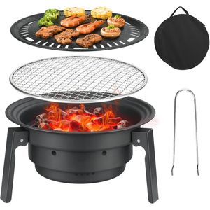 Koreaanse BBQ Grill - Draagbare Houtskool Barbecue voor Buiten en Kamperen, Opvouwbaar en Rond