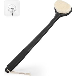 Natte en droge rugschrobber met 17 inch lange anti-slip handgreep - Voor douche en bad - Lichaamsborstel voor mannen en vrouwen - Donkerzwart