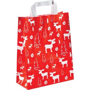 25 x Papieren Kersttassen / Kerst draagtassen / Geschenk zakjes tasjes ""Red Elk"" Met Platte Oren 22 x 10 x 28cm