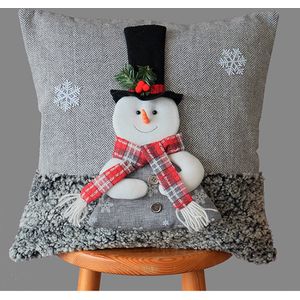 Kussenhoes - Kerst - Sneeuwpop met sjaal - 40 x 40 cm