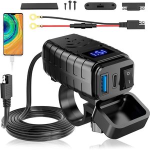 USB Socket 12V Waterproof QC3.0 and PD Type-C Dual Socket with Switching and LED Voltmeter for 12V~24V Car RV Boat