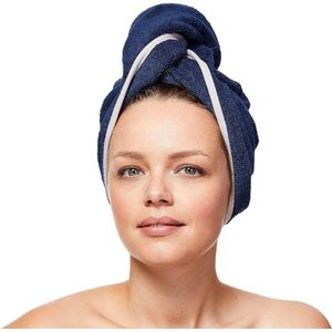 Haartulband van 100% biologisch katoen, tulband handdoek met knoop, dames en heren, marineblauw/grijs