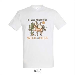 T-shirt If i was a cowgirl i'd be wild and free - T-shirt korte mouw - Wit - 10 jaar