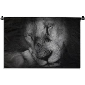 Wandkleed Dierenprofielen in Zwart-Wit - Dierenprofiel slapende leeuw in zwart-wit Wandkleed katoen 90x60 cm - Wandtapijt met foto