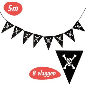 Zwarte Piraten Slinger - 8 Vlaggetjes - Piraten Versiering - Verjaardag Decoratie - Vlaggenlijn