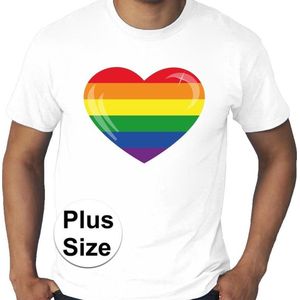 Gay pride grote maten regenboog hart t-shirt - wit plus size homo/regenboog shirt voor heren - gay pride XXXXL