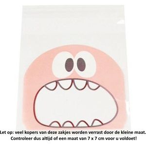 50 Uitdeelzakjes Monster Design Roze 7 x 7 cm met plakstrip - Cellofaan Plastic Traktatie Kado Zakjes - Snoepzakjes - Koekzakjes - Koekje - Cookie Bags Monster