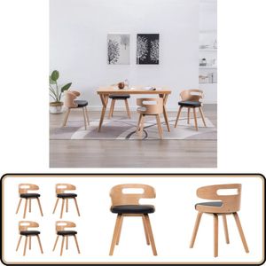 vidaXL Eetkamerstoelen - Set van 4 - Zwart & Hout Eetkamerstoelen - Zwarte Stoelen - Leren Stoelen - Kunstleder Meubels - Eetkamermeubilair