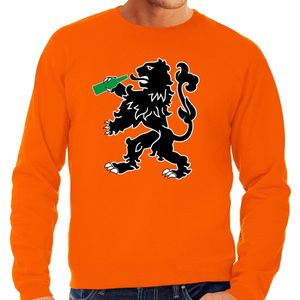 Grote maten Koningsdag sweater Drinkende leeuw - oranje - heren - Koningsdag outfit / kleding / trui XXXL