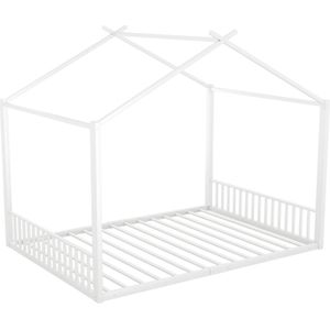 Metalen bed 140 x 200 cm, zonder matras, ijzeren frame, kinderbed, huishekje, wit