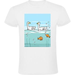 Zwaan laat een scheet Heren T-shirt - vis - grapje - eend - grappig