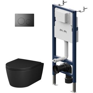 AM.PM Func - Inbouwreservoir Complete Toiletset - Hangtoilet Zwart - SoftClose Toiletzitting - Bedieningsplaat Zwart - Inbouwreservoir