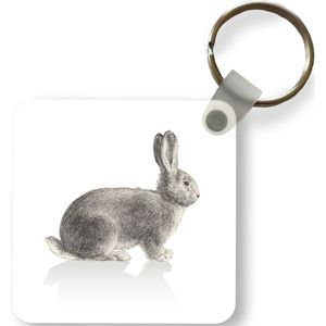 Sleutelhanger - Illustratie van het konijn op witte achtergrond - Plastic - Rond - Uitdeelcadeautjes