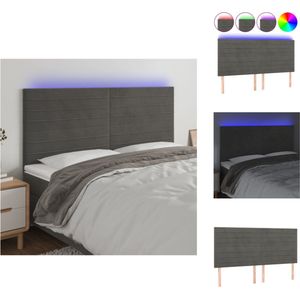 vidaXL Hoofdeinde LED-hoofdbord - Donkergrijs Fluweel - Verstelbare Hoogte - Comfortabele Ondersteuning - Snijdbare LED-strip - 200x5x118/128cm - IP65 - Bedonderdeel