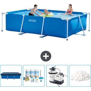 Intex Rechthoekig Frame Zwembad - 300 x 200 x 75 cm - Blauw - Inclusief Afdekzeil - Onderhoudspakket - Zwembadfilterpomp - Filterbollen