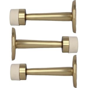 AMIG Deurstopper/deurbuffer - 3x - 75mm - muurbevestiging - gepolijst messing