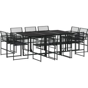 vidaXL 11-delige Tuinset poly rattan zwart - Tuinset - Tuinsets - Loungeset - Tuintafel