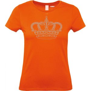 Dames T-shirt Kroontje zilver | oranje koningsdag kleding | oranje t-shirt | Oranje | maat XL