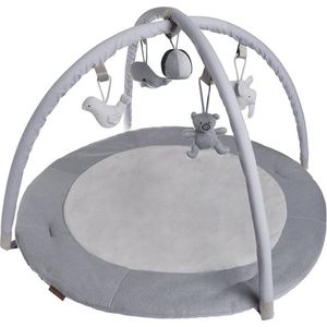 Baby's Only - Rond Baby Speelkleed met Boog - Speelmat - Zilvergrijs/Grijs/Wit - Gebreide Figuurtjes