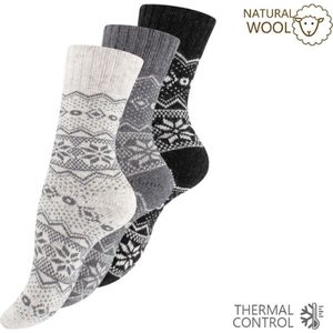 3 paar Noorse wollen sokken - Hygge - Gemixt - Zwart/Grijs/Wit - Maat 43-46