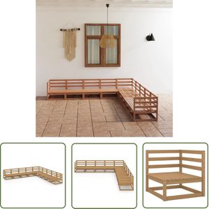 The Living Store 9-delige Loungeset massief grenenhout honingbruin - Tuinstoel - Lounge Set - Houten Bank - Buitendecor - Tuinset