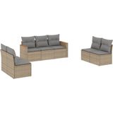 vidaXL - 7-delige - Loungeset - met - kussens - poly - rattan - beige