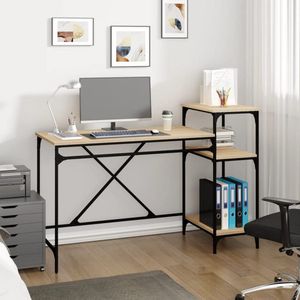 vidaXL Bureau met Schappen - Sonoma Eiken Design Schreibtafel - Bureau - Industrieel Bureau - Houten Bureau - Sonoma Eiken