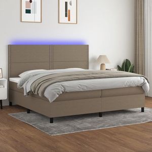 vidaXL Boxspring 200x200 cm met LED en matrassen Boxspring - Led Bed - Hoofdbord - Pocketveer Matras - Taupe