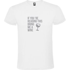 Wit  T shirt met  print van ""If you're reading this bring me a Wine "" print Zilver size XS